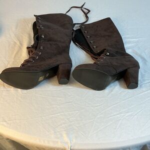 New Dark Brown Lace Up Block Heel Boots Womens Size 41 / US 10